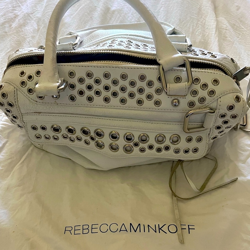 Rebecca Minkoff White Leather and Chrome Satchel